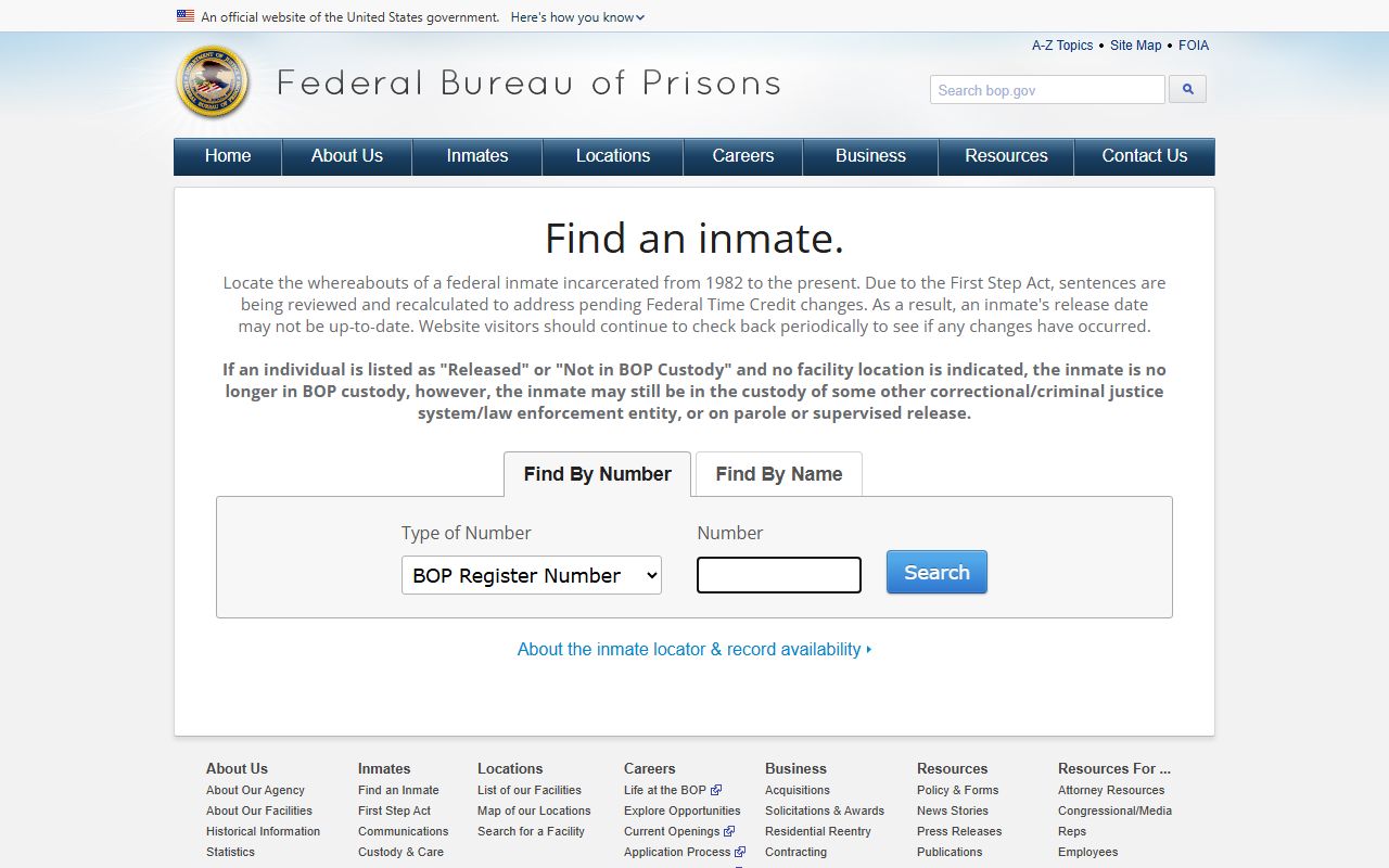 Federal Bureau of Prisons inmate locator for Connecticut federal custody searches